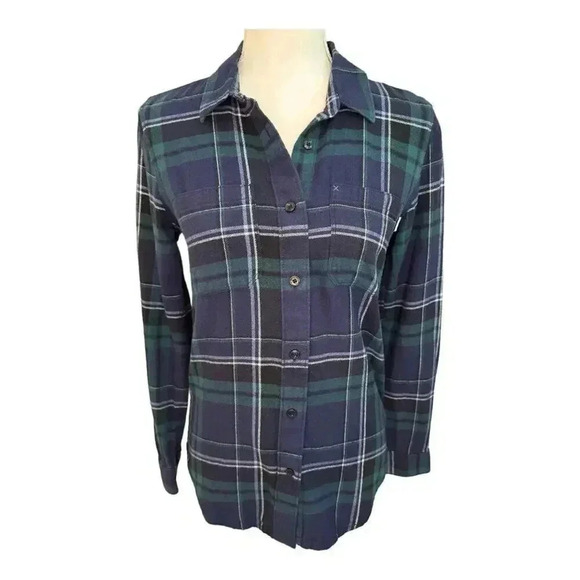 Vans Women’s XS Blue &‎ Green Button Front Meridian Flannel Shirt - Picture 1 of 6